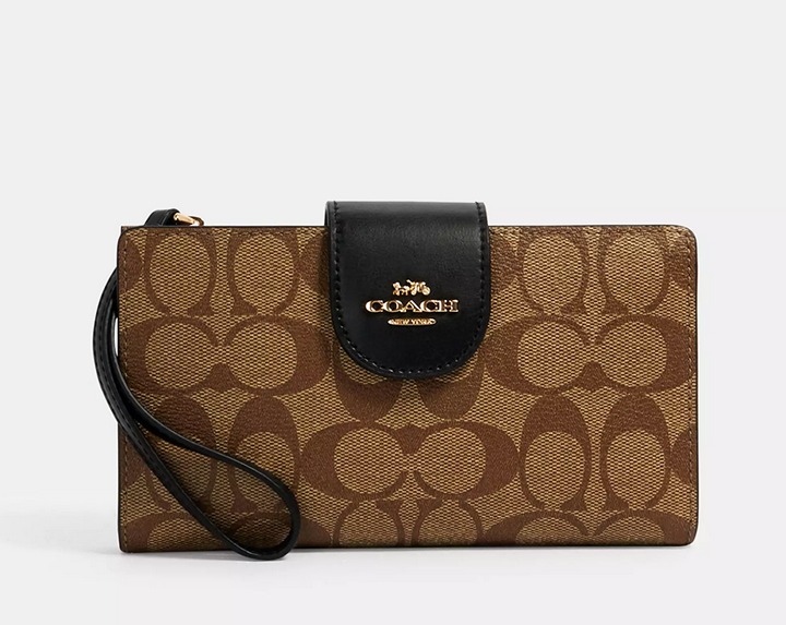 Coach Tech Wallet In Colorblock Signature Canvas Khaki / Black C2874 NWT