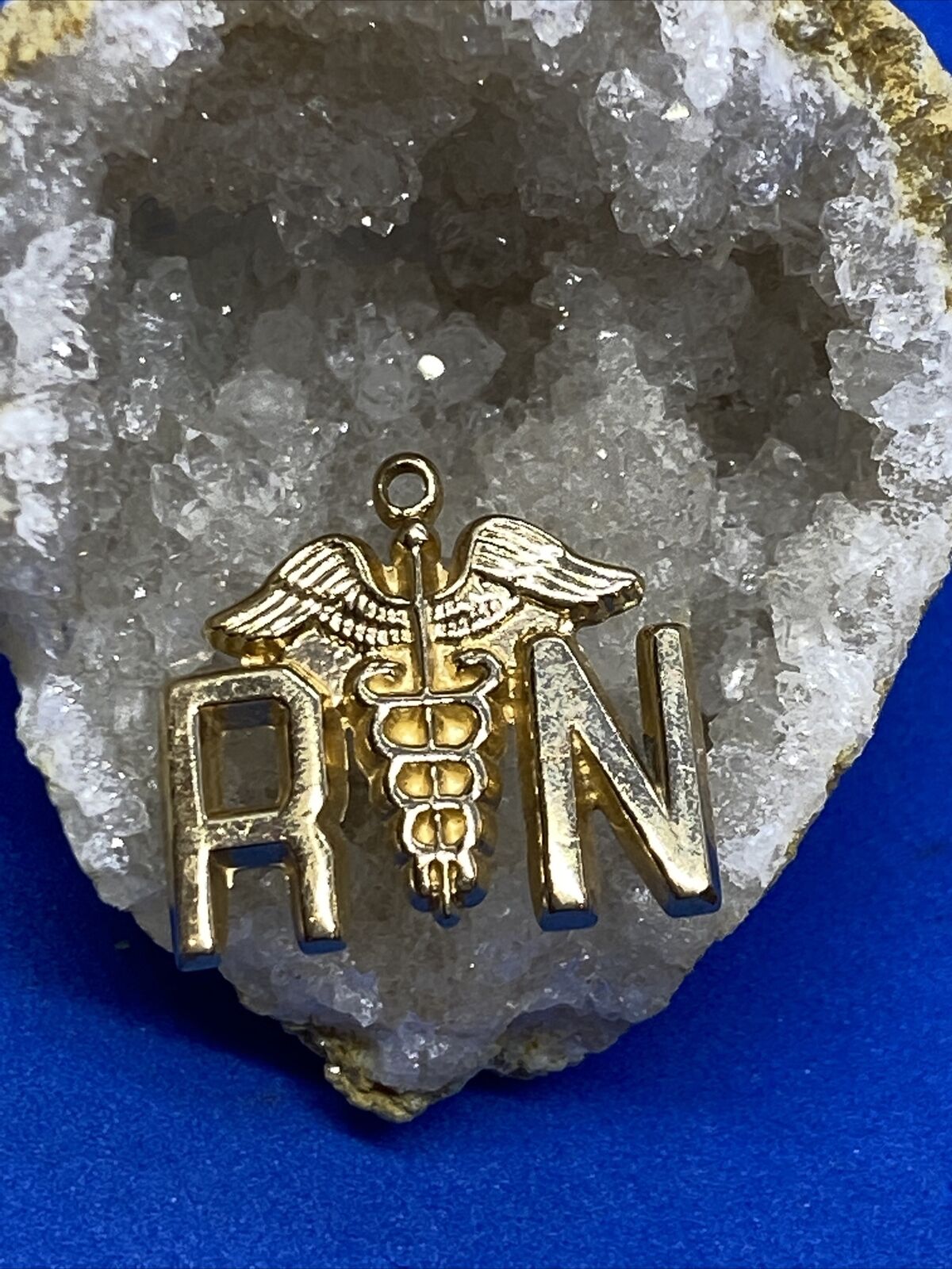 14K Yellow Gold RN Registered Nurse Caduceus Symbol Charm