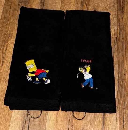 The Simpsons Bart & Homer Golf Towels 16x26 Black