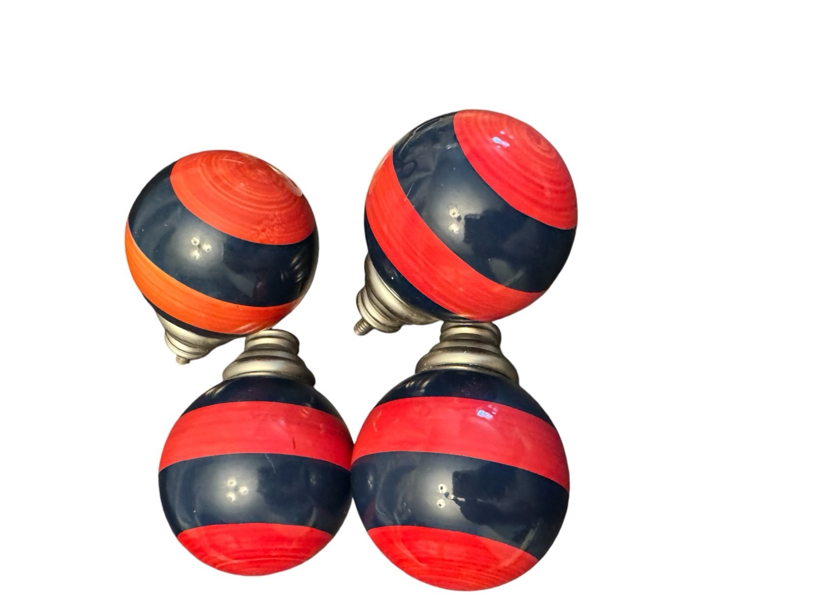4 Pottery Barn Kids Ceramic Curtain Rod Finial & Nickel Brackets Blue Red Stripe