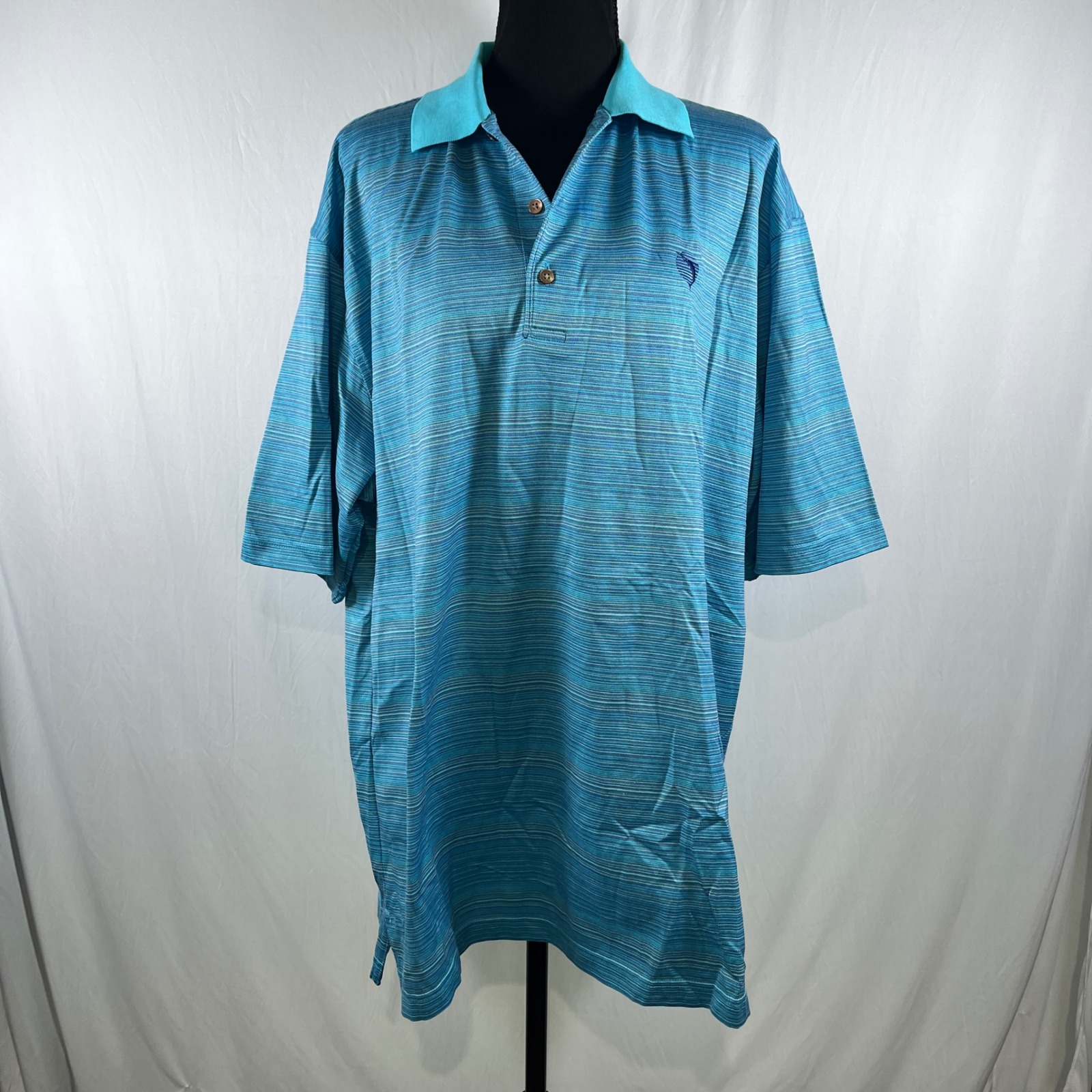 Nick Price Cool-Luxe Polo Shirt Turquoise Striped Golf Casual Mens Size L, NWT