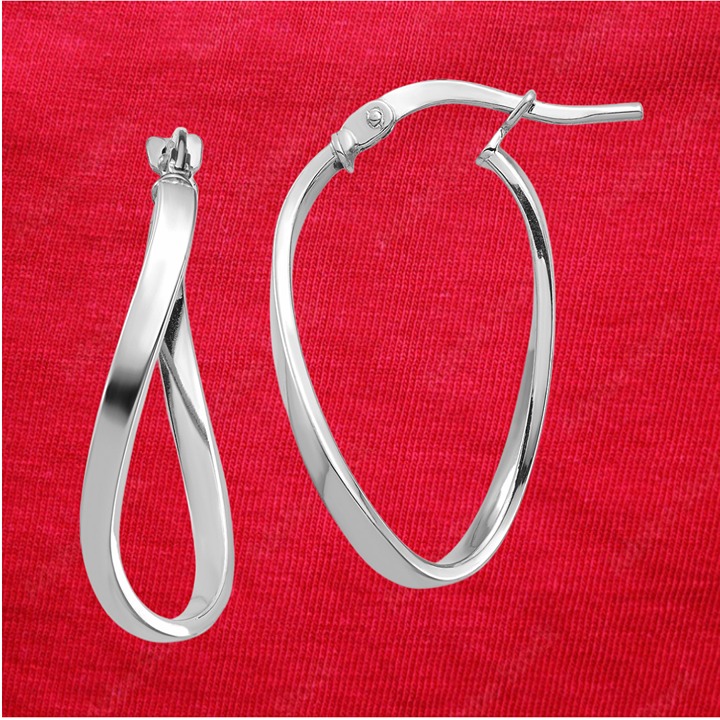 14k White Gold Polished 2mm Wavy Hoop Earrings