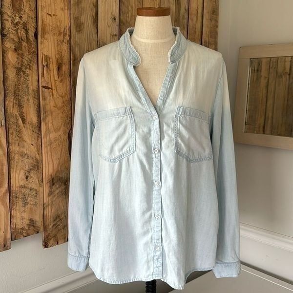 Cloth and Stone Ombre Boho Western Chambray Button Down Longsleeve Top Sz Large