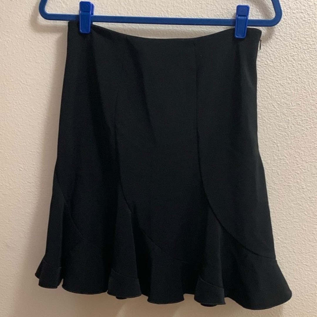 White House Black Market Black Ruffle Swing Skirt Women’s Size 6 Poly Blend