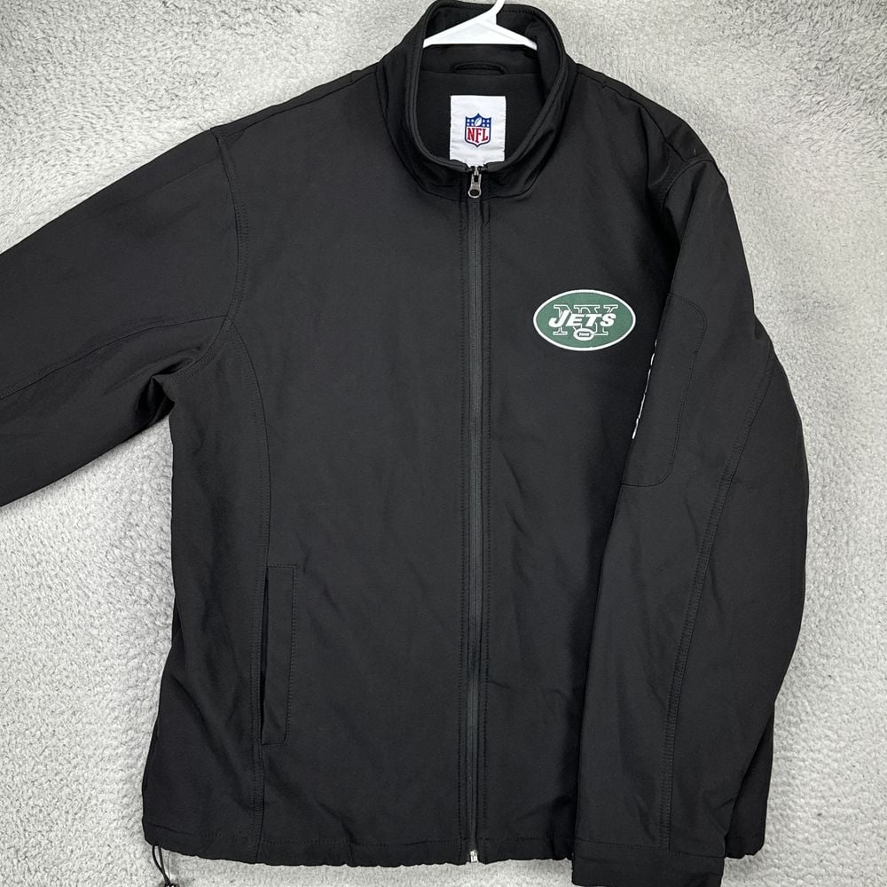New York Jets Full Zip Jacket Mens XL Black Fleece Lined Softshell Pocket NFL