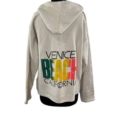 Venice Beach California Off White Long Sleeve Pullover Hoodie Top Sweatshirt M L
