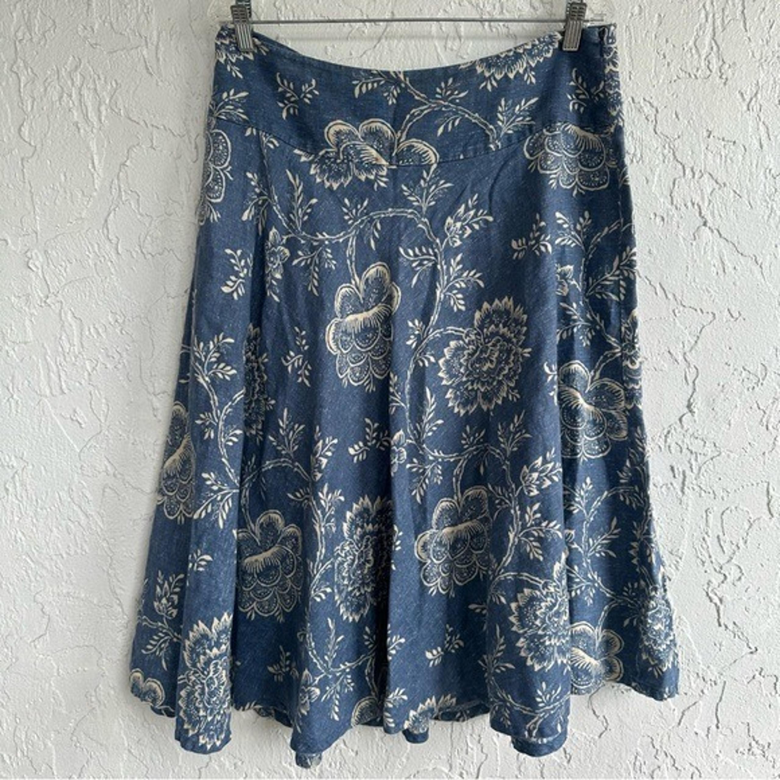 RALPH LAUREN Skirt Women 10 Linen Lagenlook A Line Floral