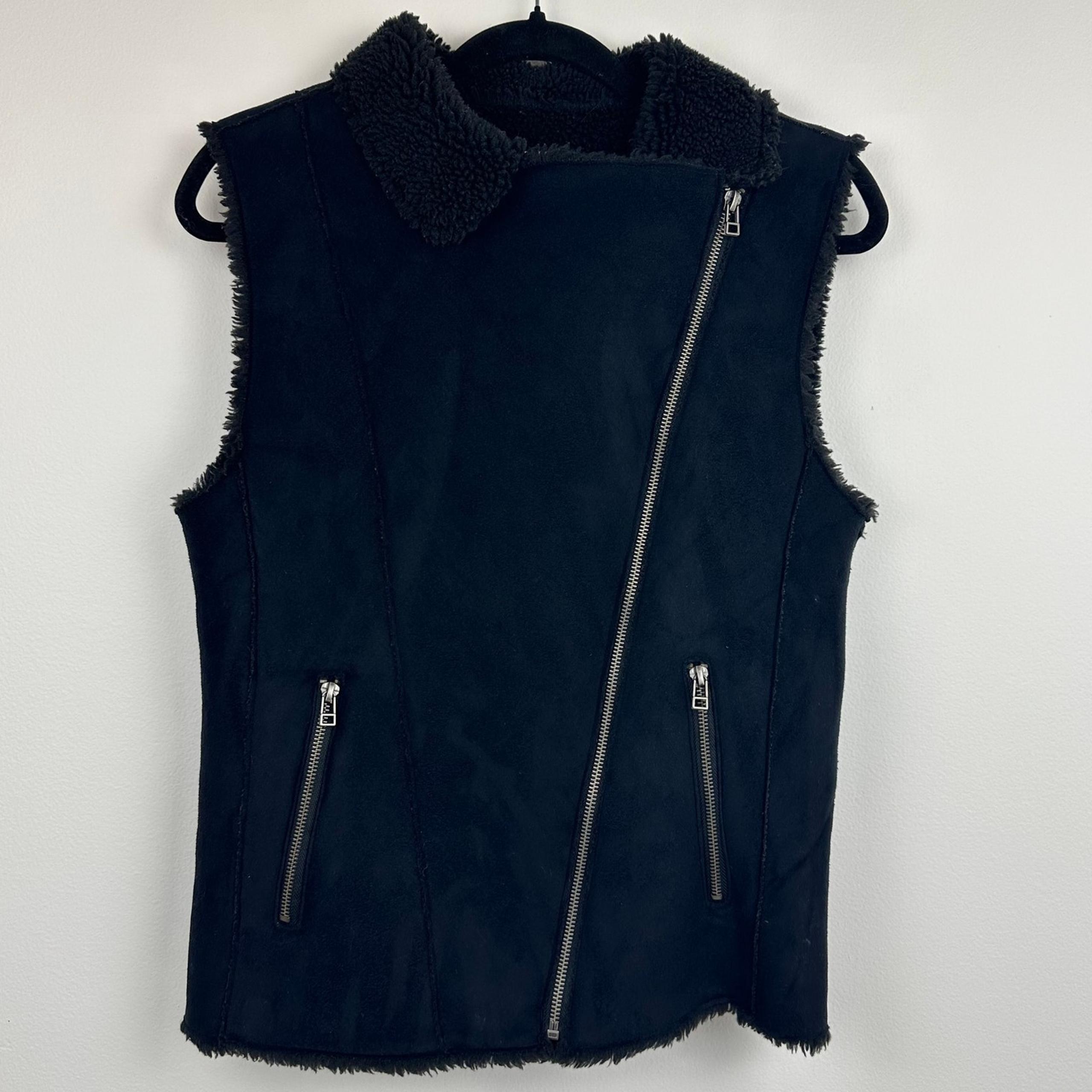 Velvet by Graham & Spencer Womens Asymmetrical Full-Zip Sherpa Black Vest XS