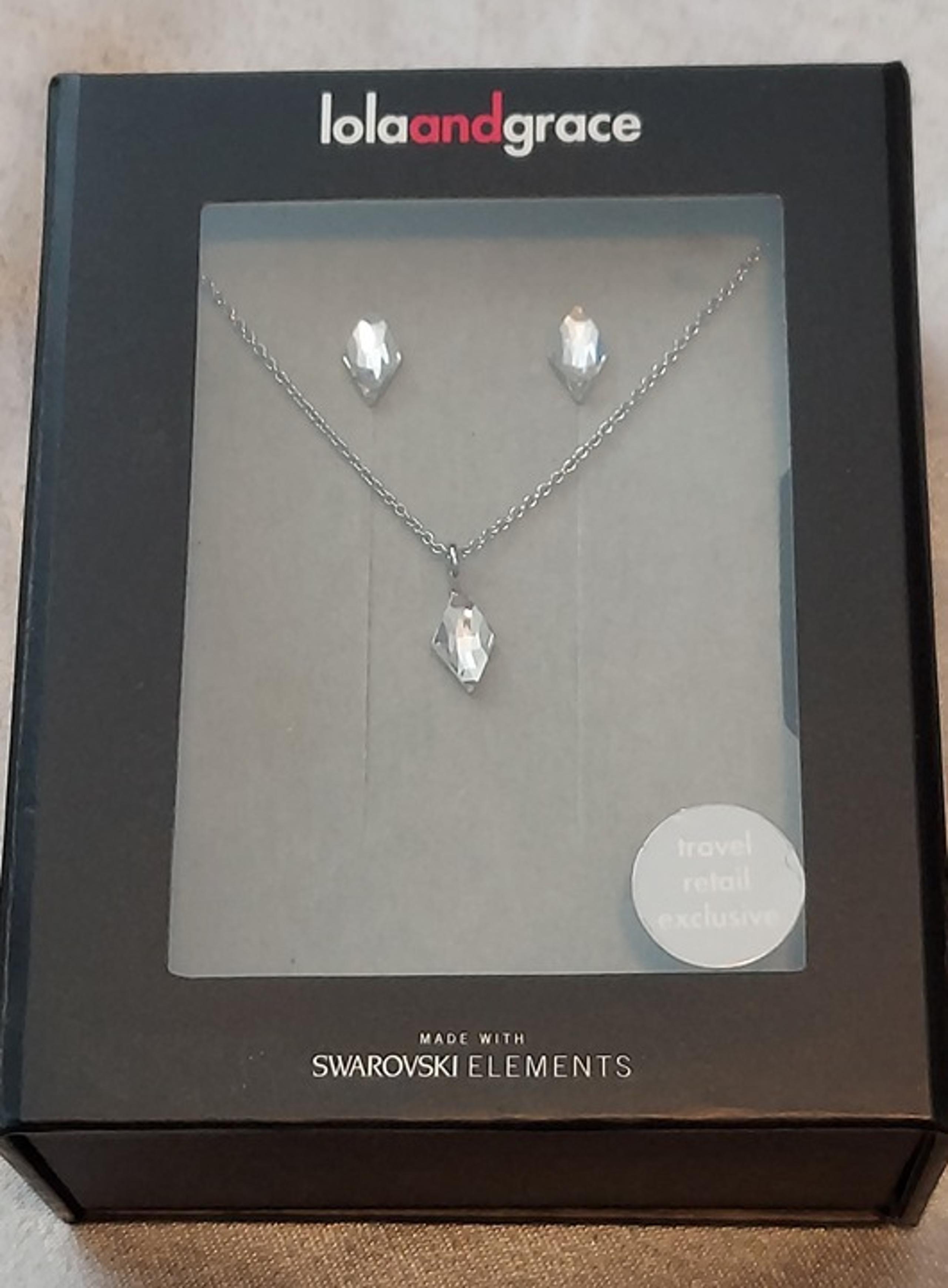 NEW in BOX "lola and grace" Swarovski Crystal Kite-Cut Stud Earrings & Necklace