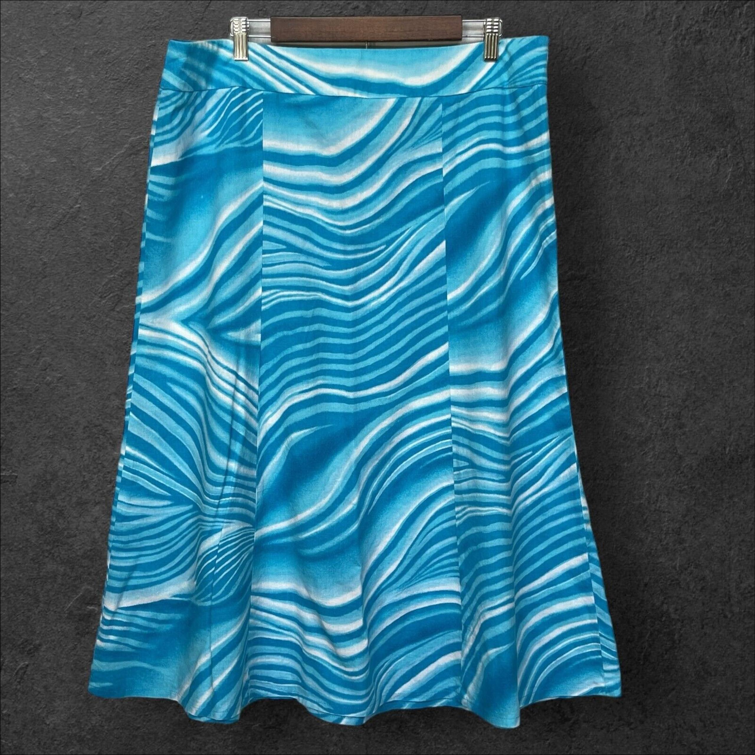 Kasper Maxi Skirt Women Size 16 Blue Print Side Zip Linen Rayon