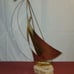Vintage Brass Sailboat Nautical Art Sculpture Signed Marble Natural Stone Base