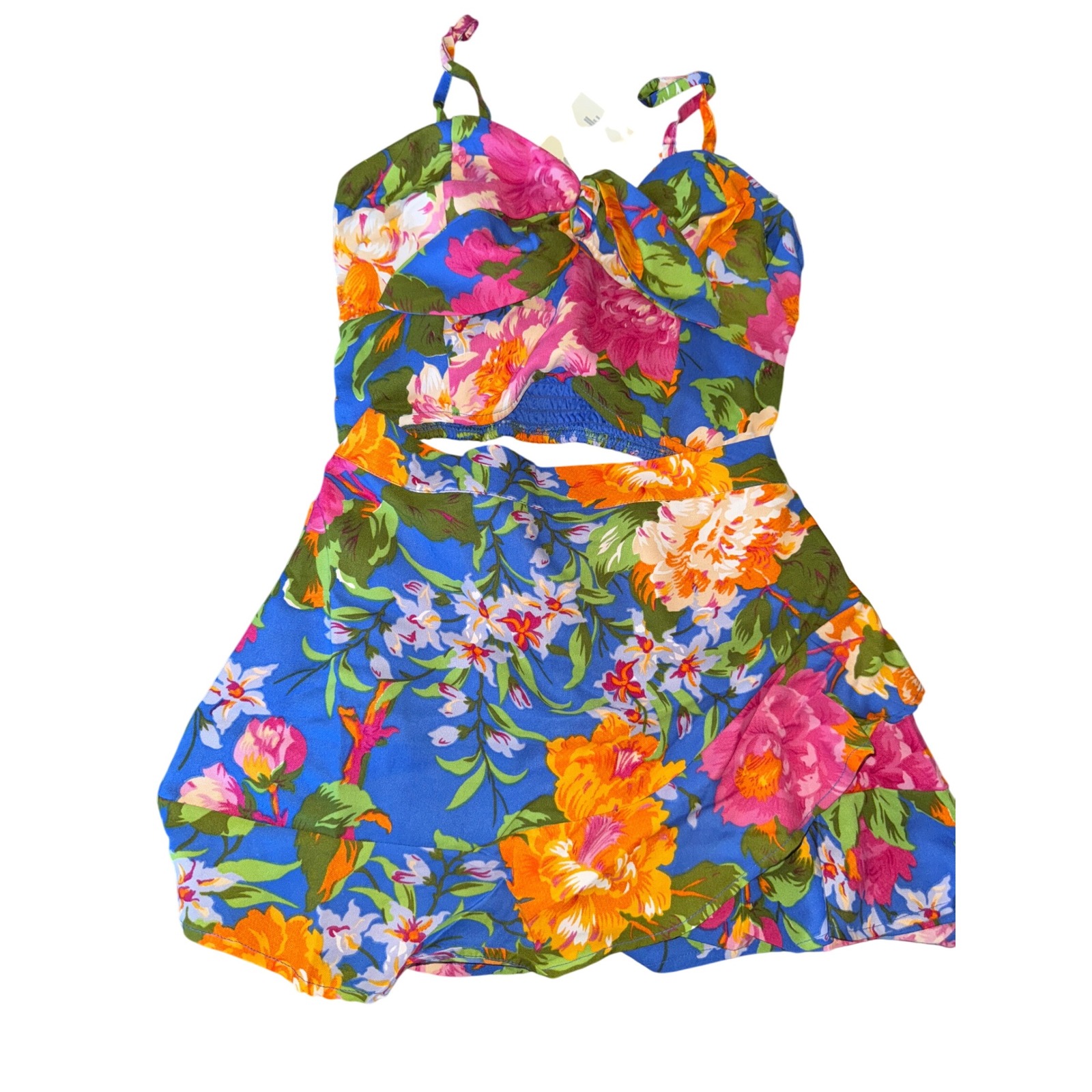 LOTTIE & HOLLY 2 Piece Set Womens Peep Stomach Skort Sweetheart Top floral S NWT