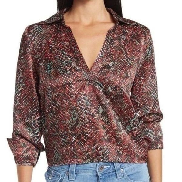 Nicholas Page V-Neck Water Snake Print Blouse M