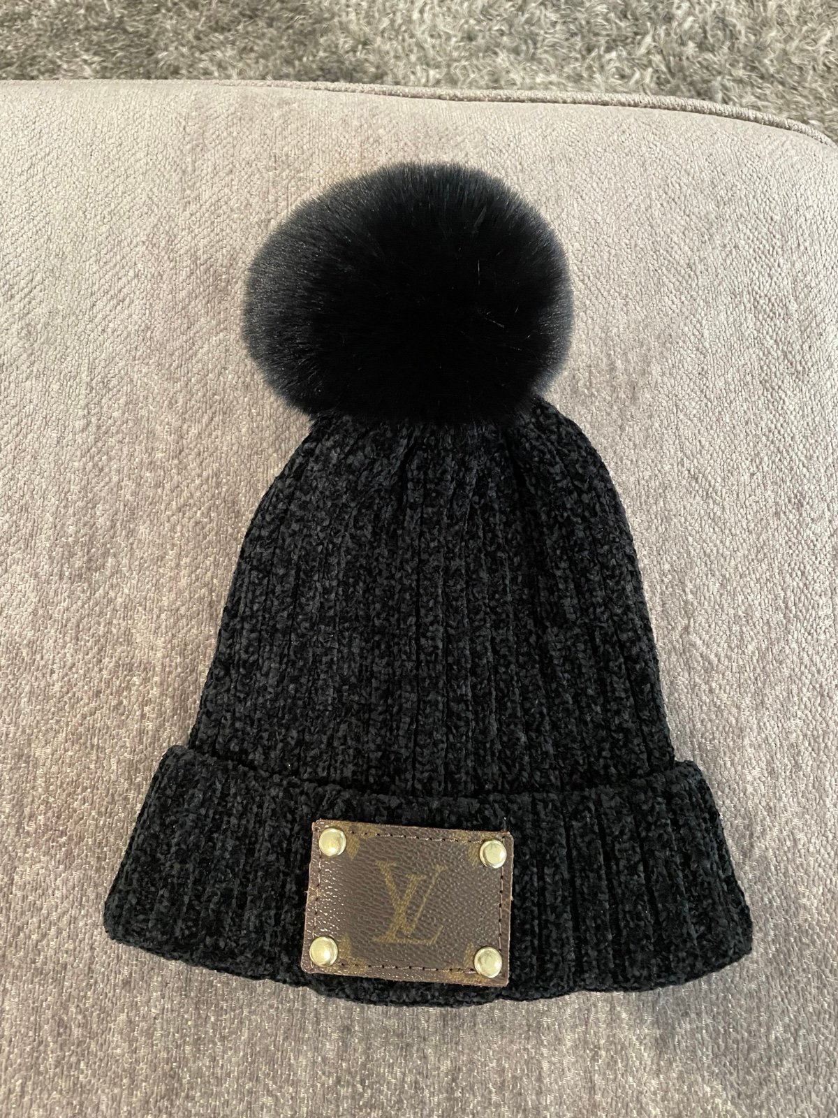 Brand new black velour Beanie w Pom Pom