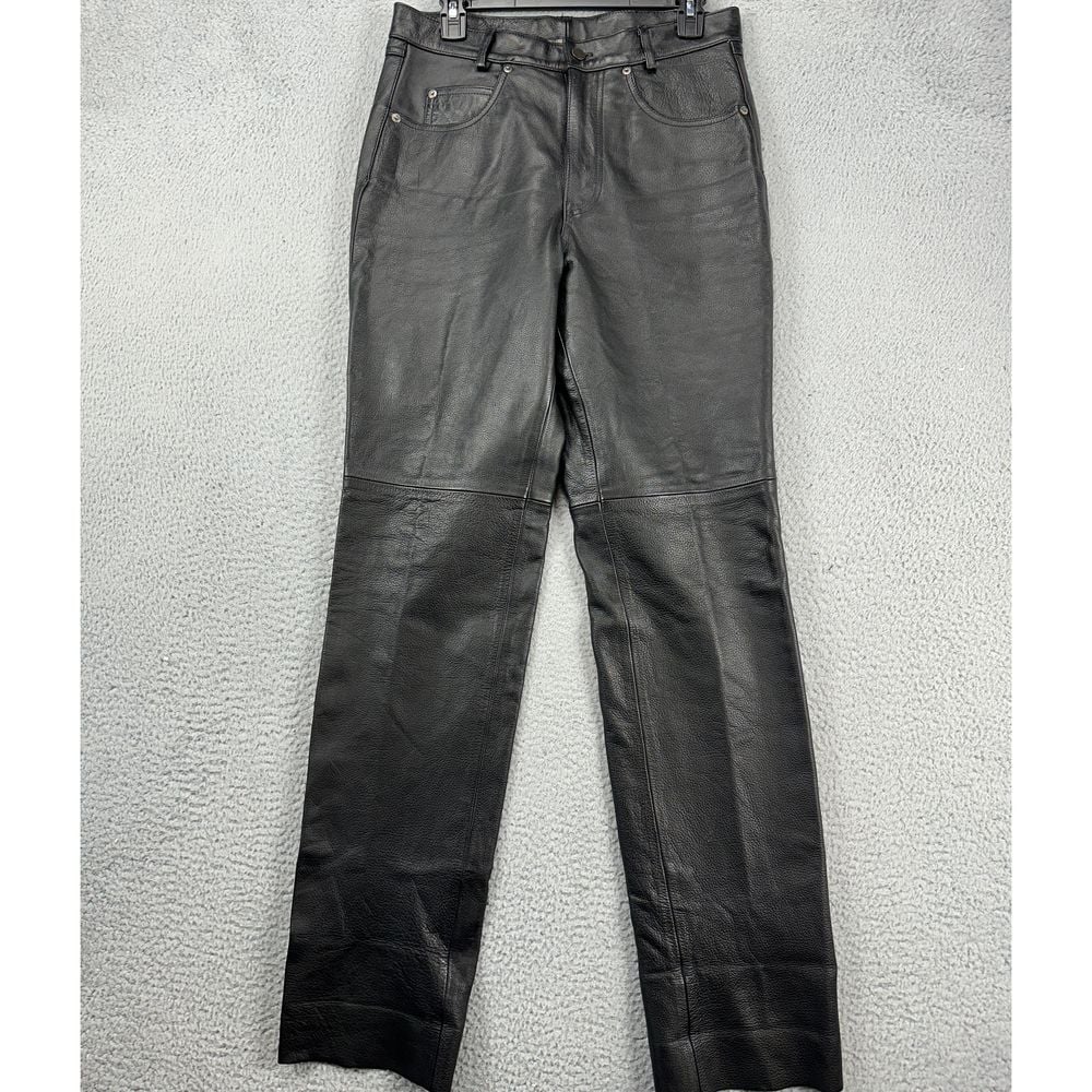 Wilsons Pants Mens 32 Black Genuine Leather Motorcycle Straight Flat Front NEW