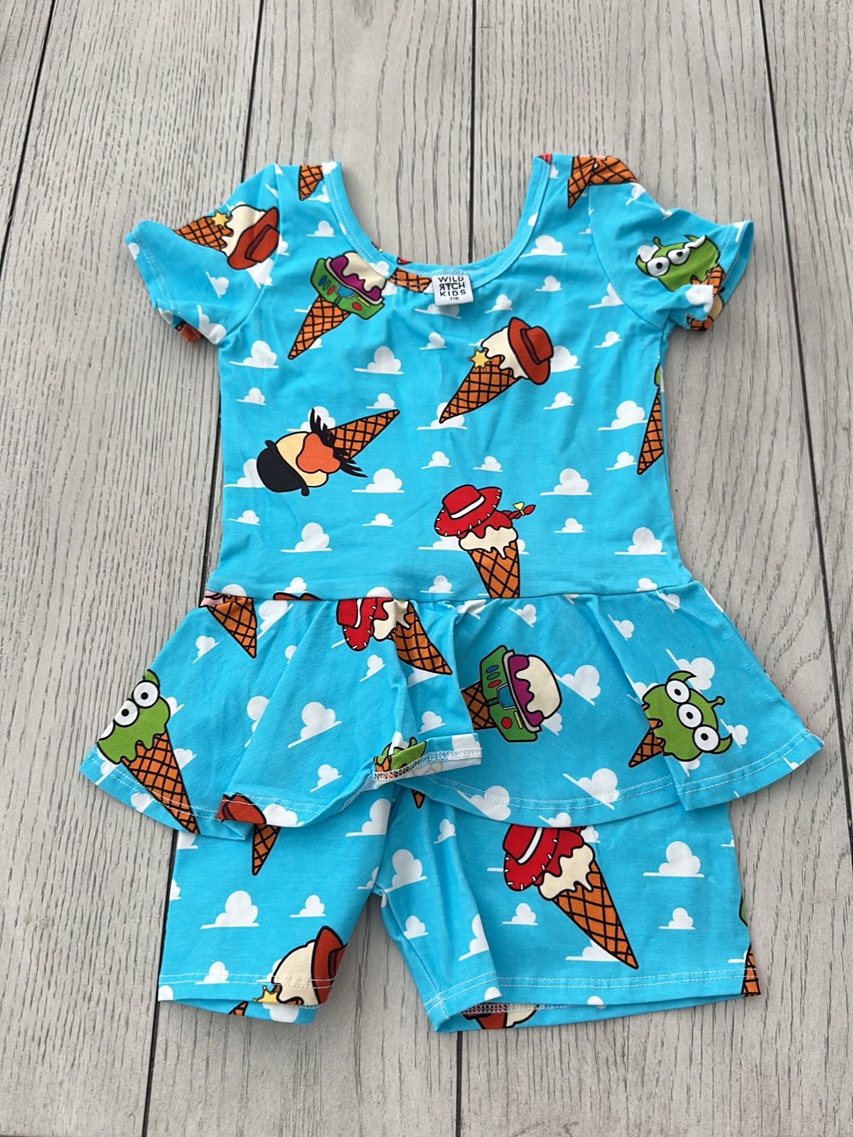 Wild Rich Kids Disney Toy Story Ice Cream Cones Romper 7/8