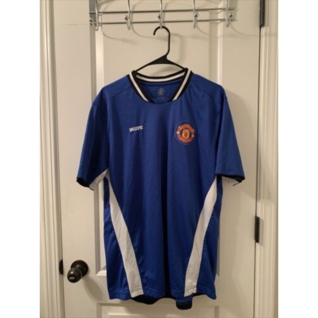 MANCHESTER UNITED MUFC Football Soccer Mens Jersey Blue Size Large