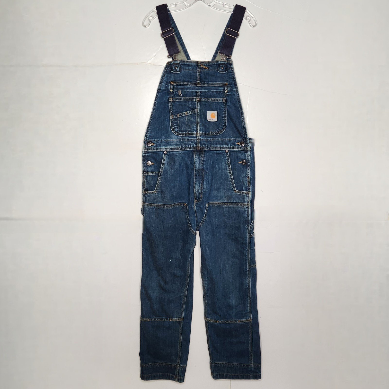 Vtg Carhartt 103322 498 Double Knee Carpenter Bib Overall Denim FITS 35x28.5*