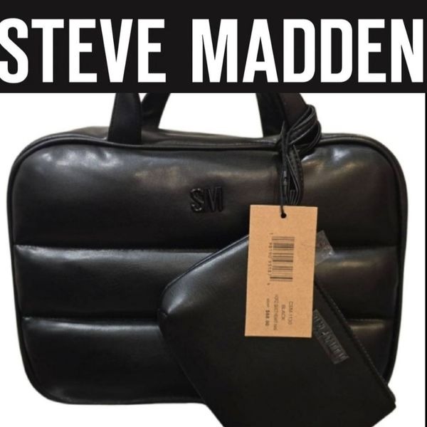 Steve Madden Horizon Quilted Puffer Cosmetic Case- Black