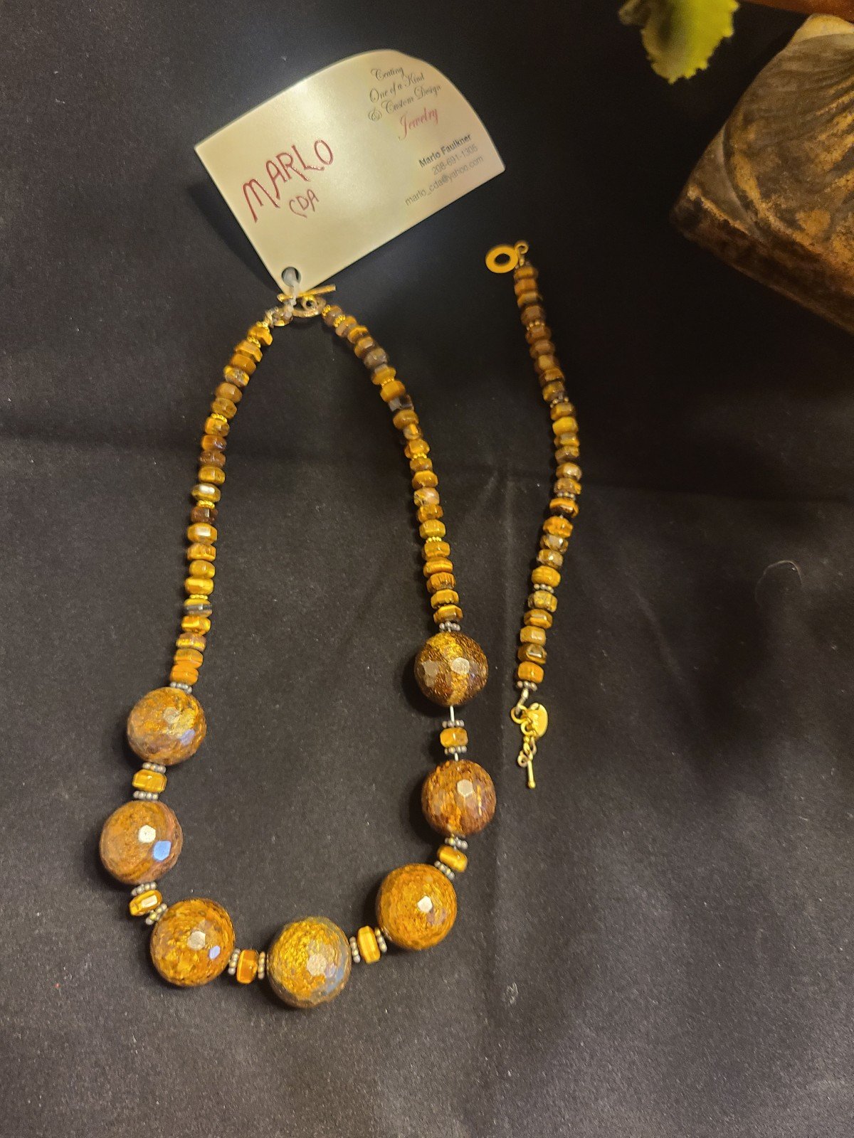 Handmade Bronzite Tigers Eye 14k Gold plate Necklace Braclet Set