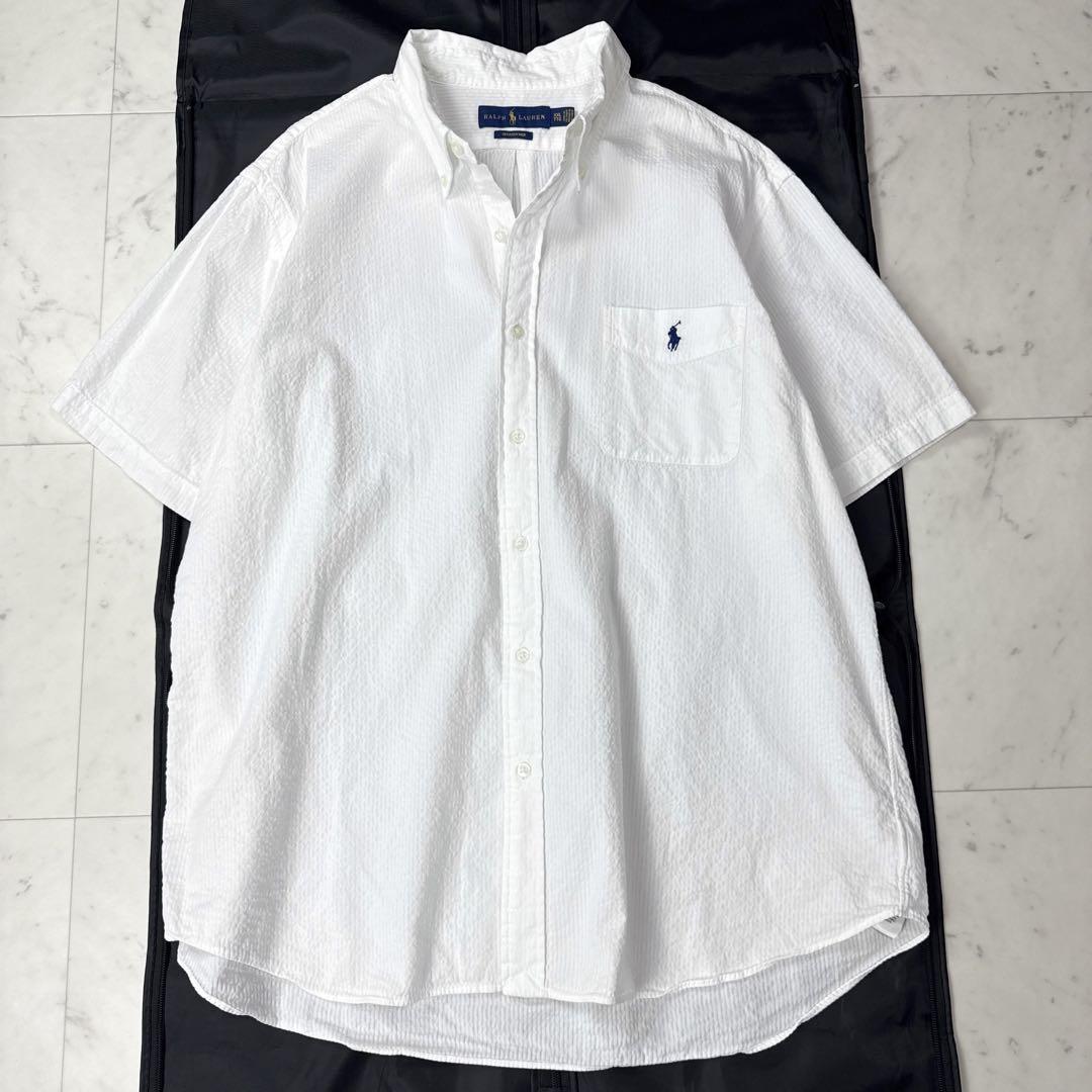 Ralph Lauren Big Size Seersucker Short Sleeve Shirt White XXL Size
