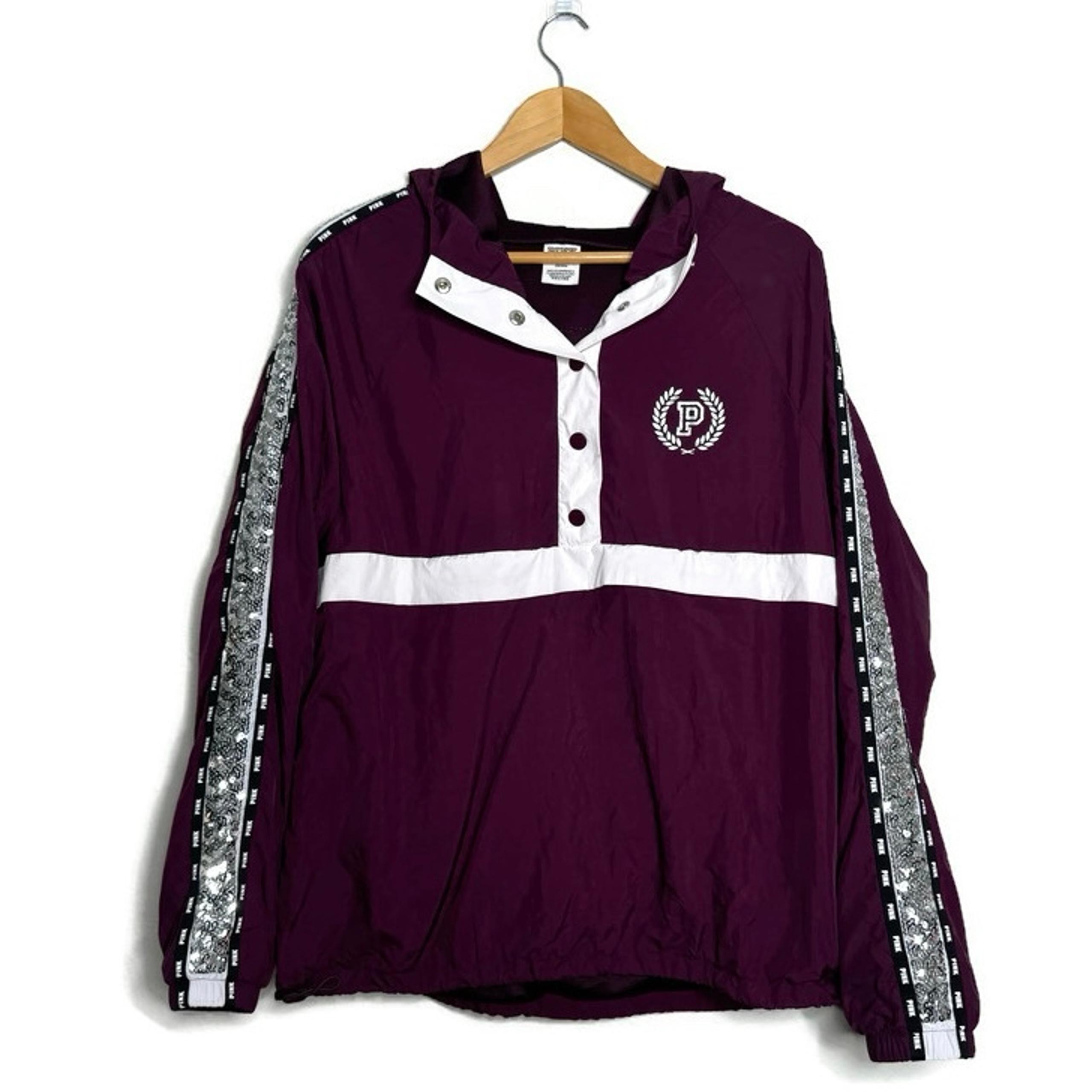 Victoria’s Secret Pink Maroon Windbreaker Pullover Sequin Women’s Size M/L