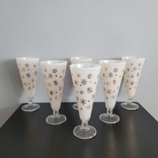 Set of 6 Milk White with Gold Snowflakes Pilsner Glasses