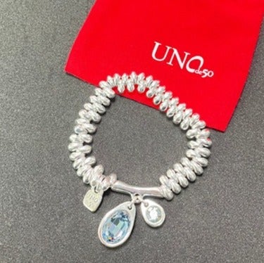 New Uno De 50 Silver PULSERA ECLIPSE Blue Crystals Charms Beaded Bracelet
