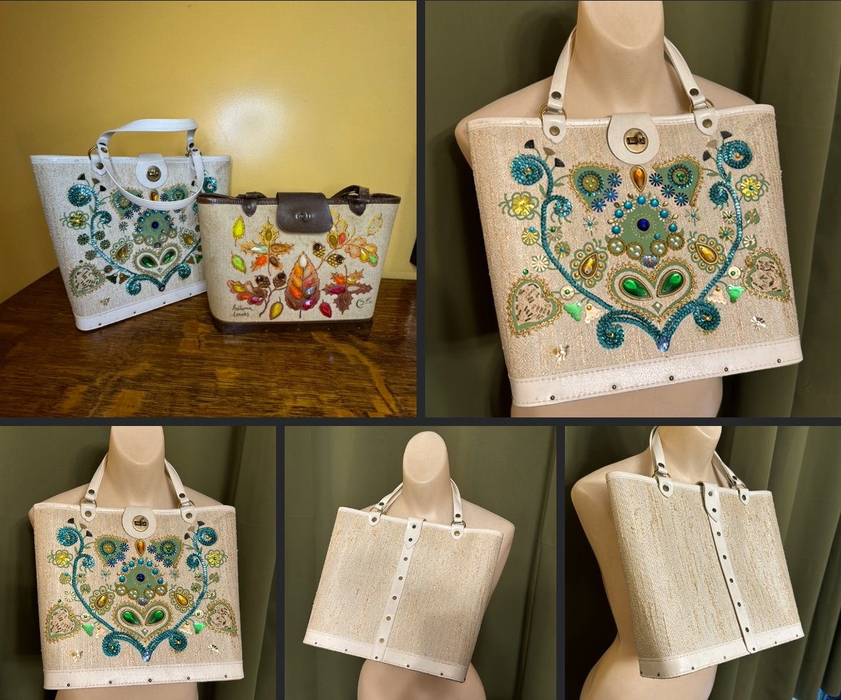 Vintage 1960s Jewel Tone Endid Collins Style Bucket Canvas Bag 60s Endid Collins