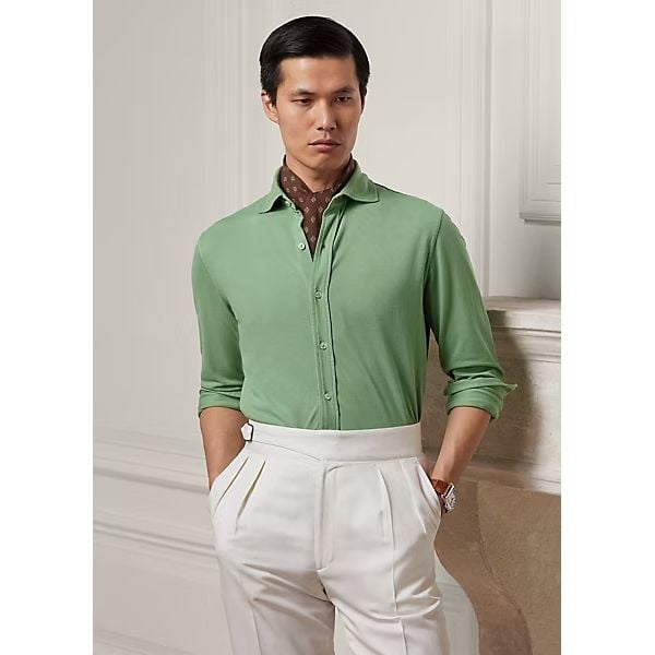 Ralph Lauren Purple Label Washed Pique Shirt Men 2XL Green Bay Designer NWT 395