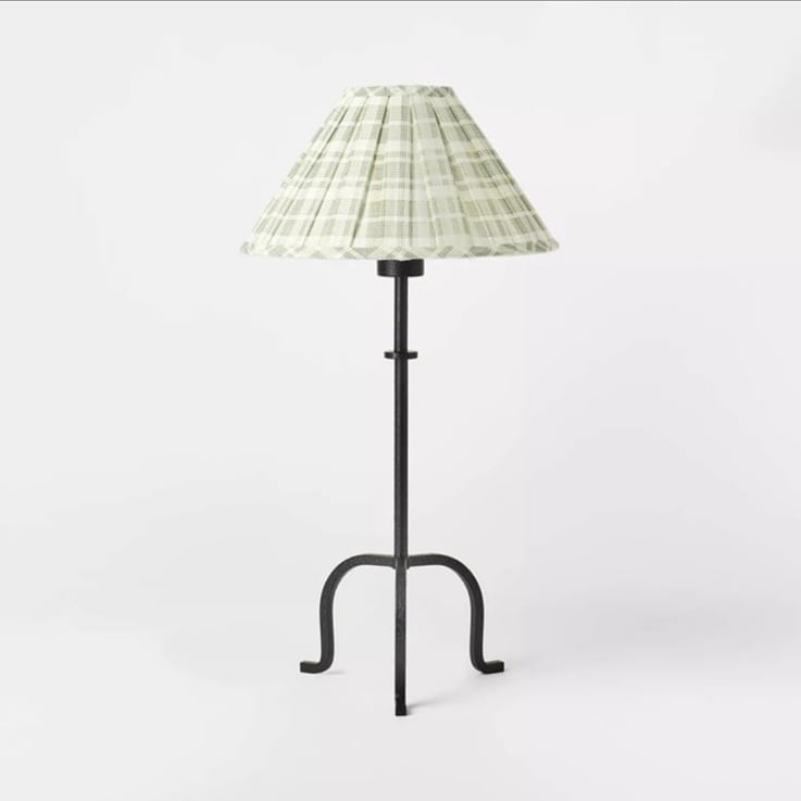 Studio McGee Metal Table Lamp with Pleated Plaid Shade Black