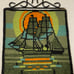 Hand woven cross-stitched knitted Swedish Scandavian Nordic Boat Wall Hanging