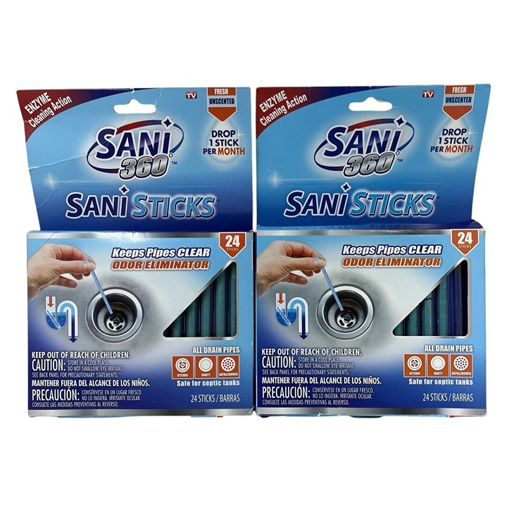 Sani 360 Clears All Drains Pipes Sinks Bathtub Odor Eliminator 24 Ea Lot Of 2