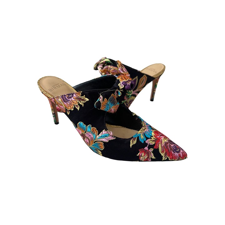 ALEXANDRE BIRMAN Evelyn Jacquard Floral Black Mule Heels Size 36.5 /6.5