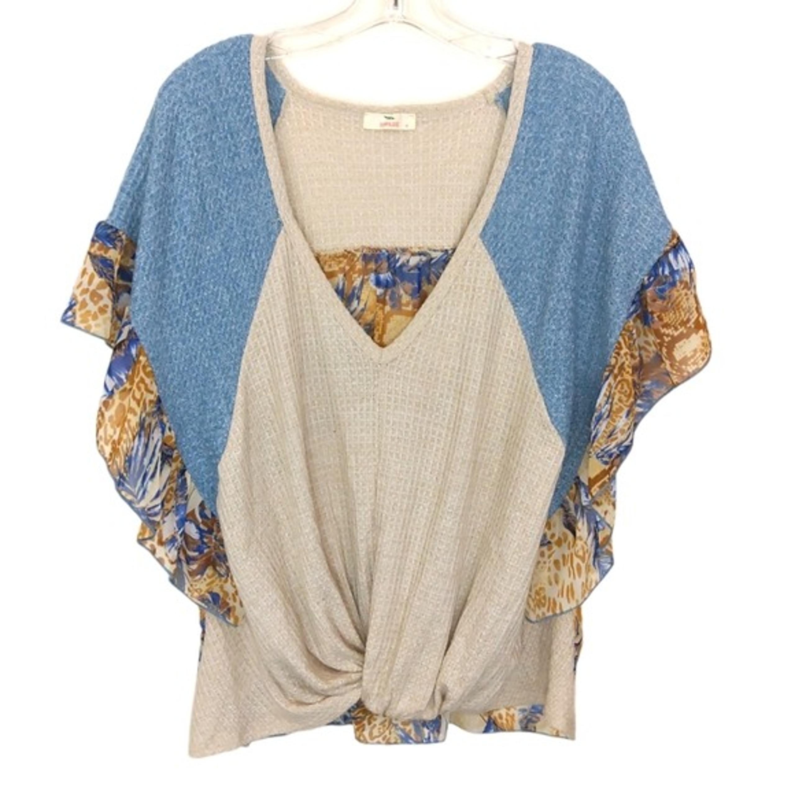 Hummingbird Boho Knot Waffle Knit Top M