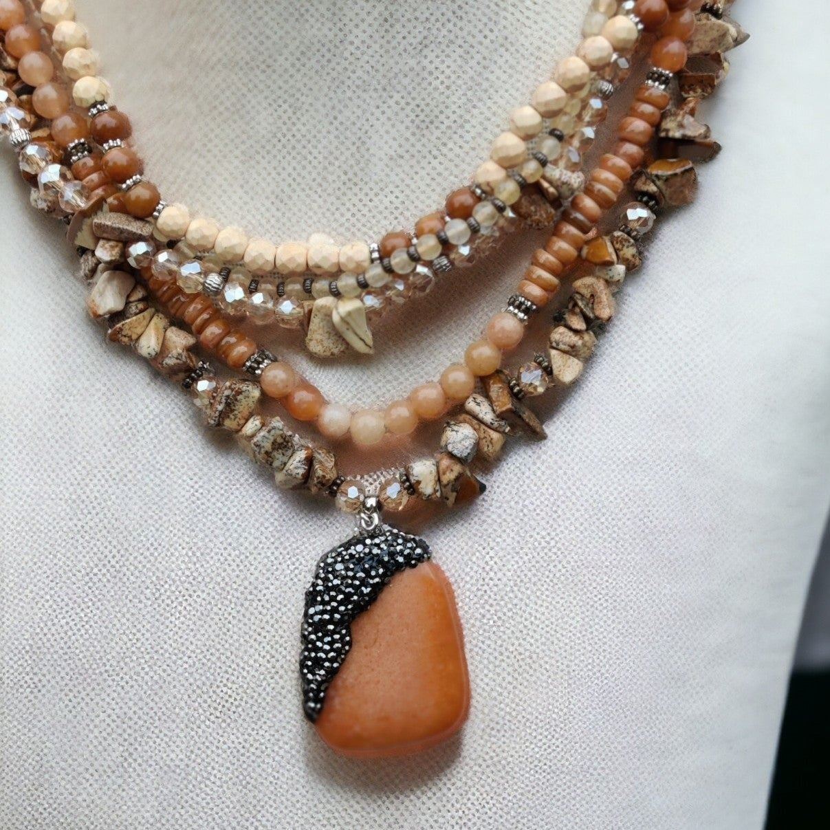 Peach moonstone and jasper stone necklace