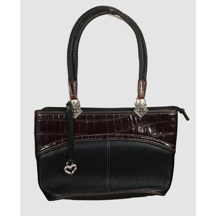 Brighton Leonor Retired Handbag Small Tote Chocolate Brown Blk Leather Faux Croc