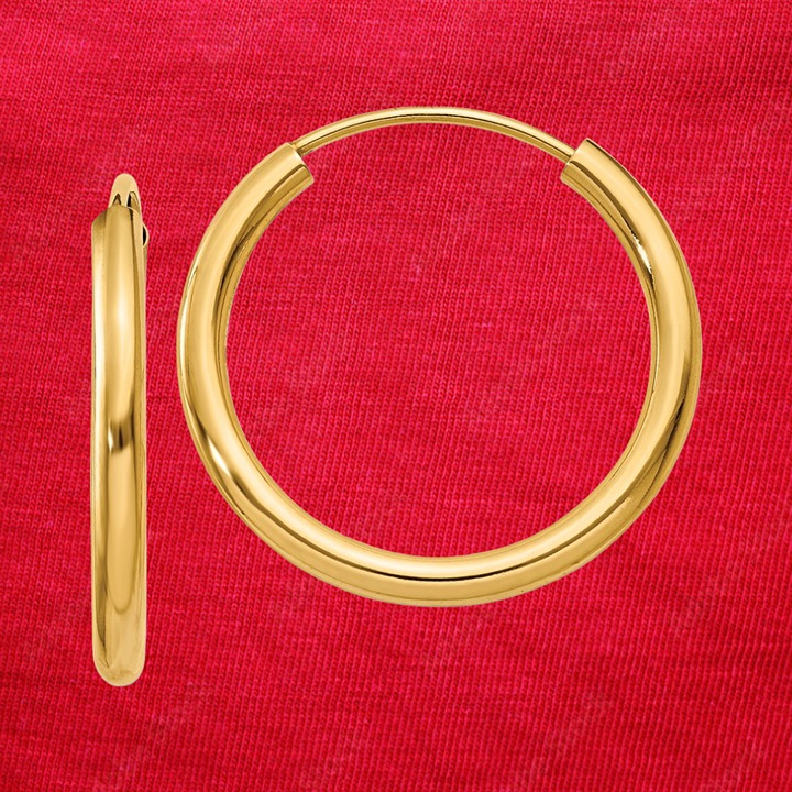 14k Polished Round Endless 2mm Hoop Earrings