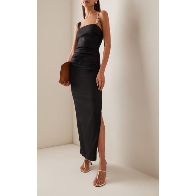 Sir. The Label Women's Black Antonia Beaded Linen Midi Dress Size 2/ US 6