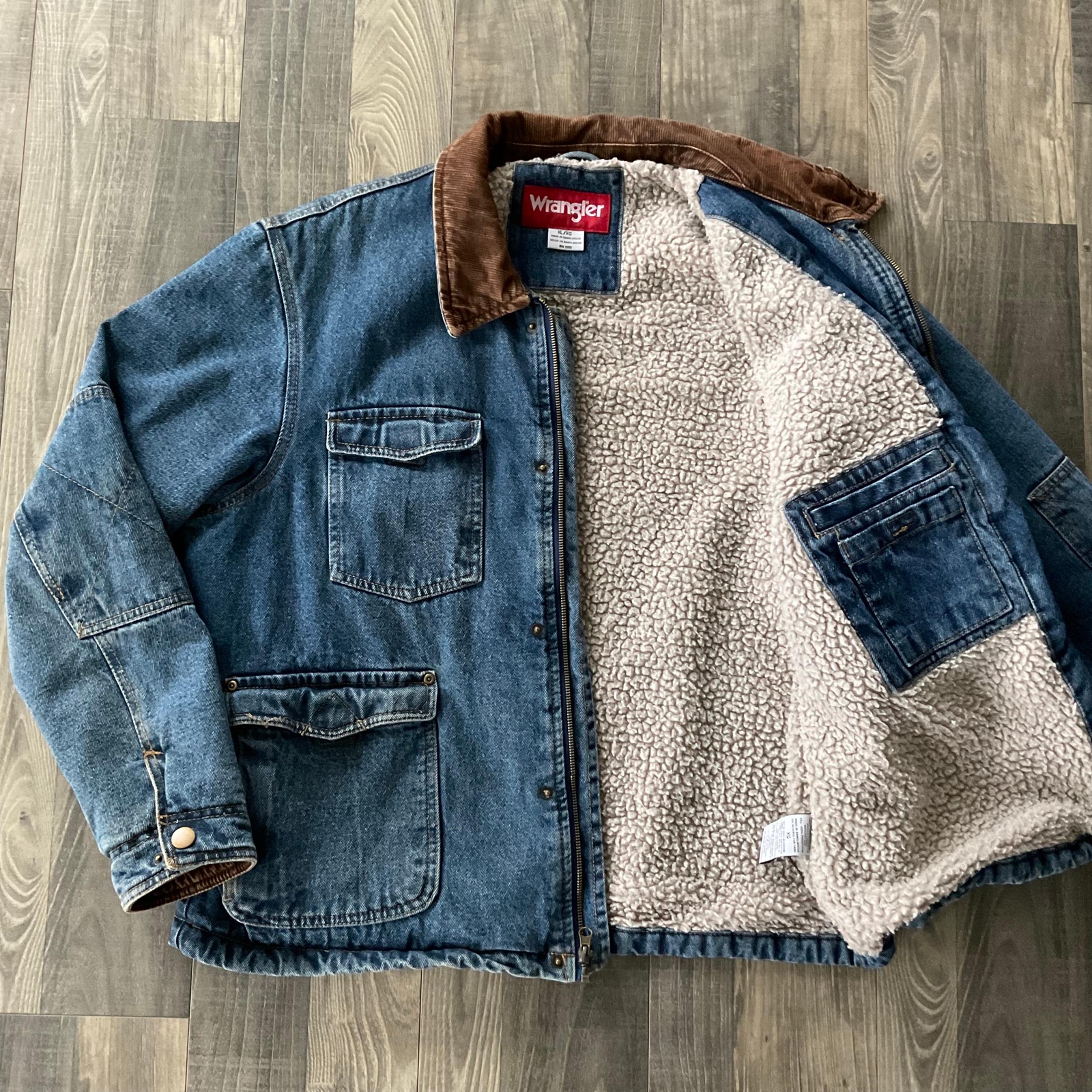 VTG Wrangler Hero Sherpa Lined Denim Chore Jacket Men’s XL Blue Corduroy Trim