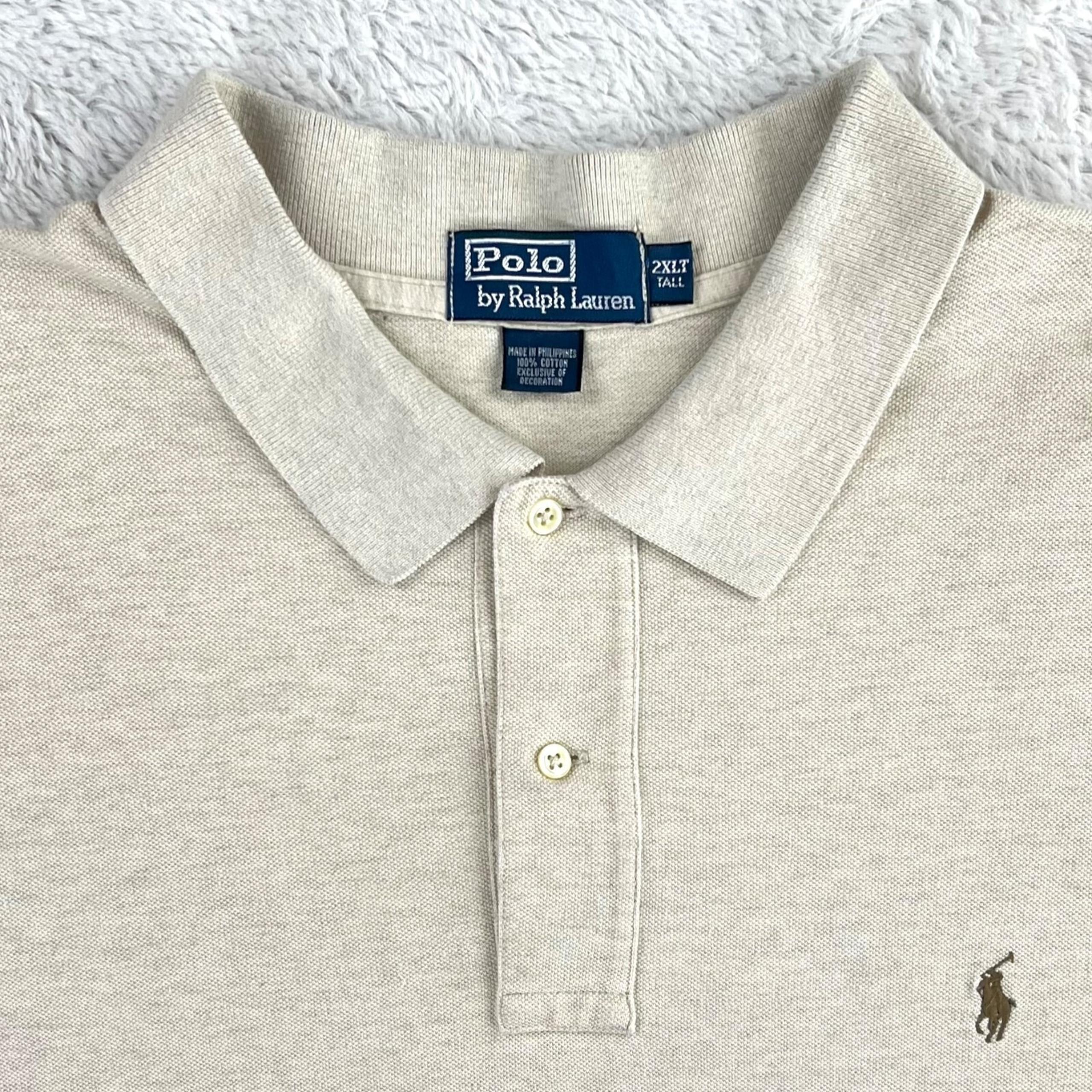 Vintage Ralph Lauren Polo Shirt Men's 2XLT Beige Short Sleeve Classic Fit Cotton