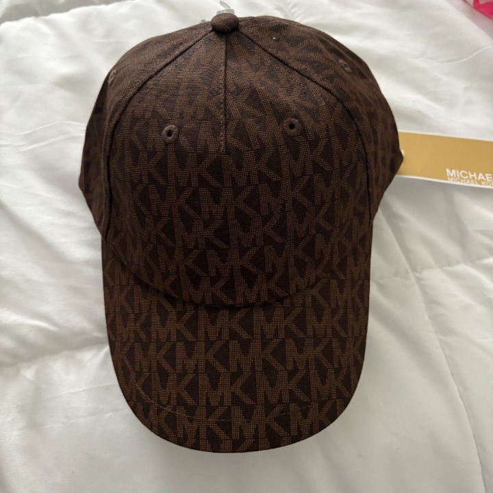 MICHAEL Michael Kors Brown MK Logo Monogram Strap Back Baseball Cap Hat New
