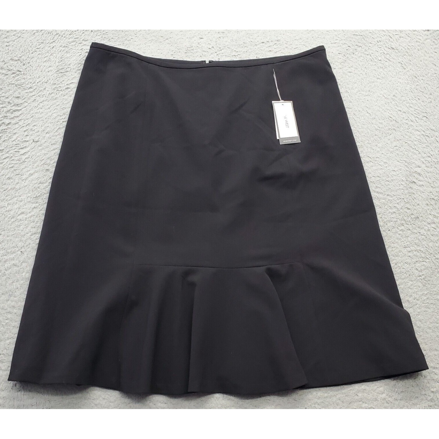 Nine West A Line Skirt Women Size 12 Black Lined Frilled Botton Stretch Back Zip