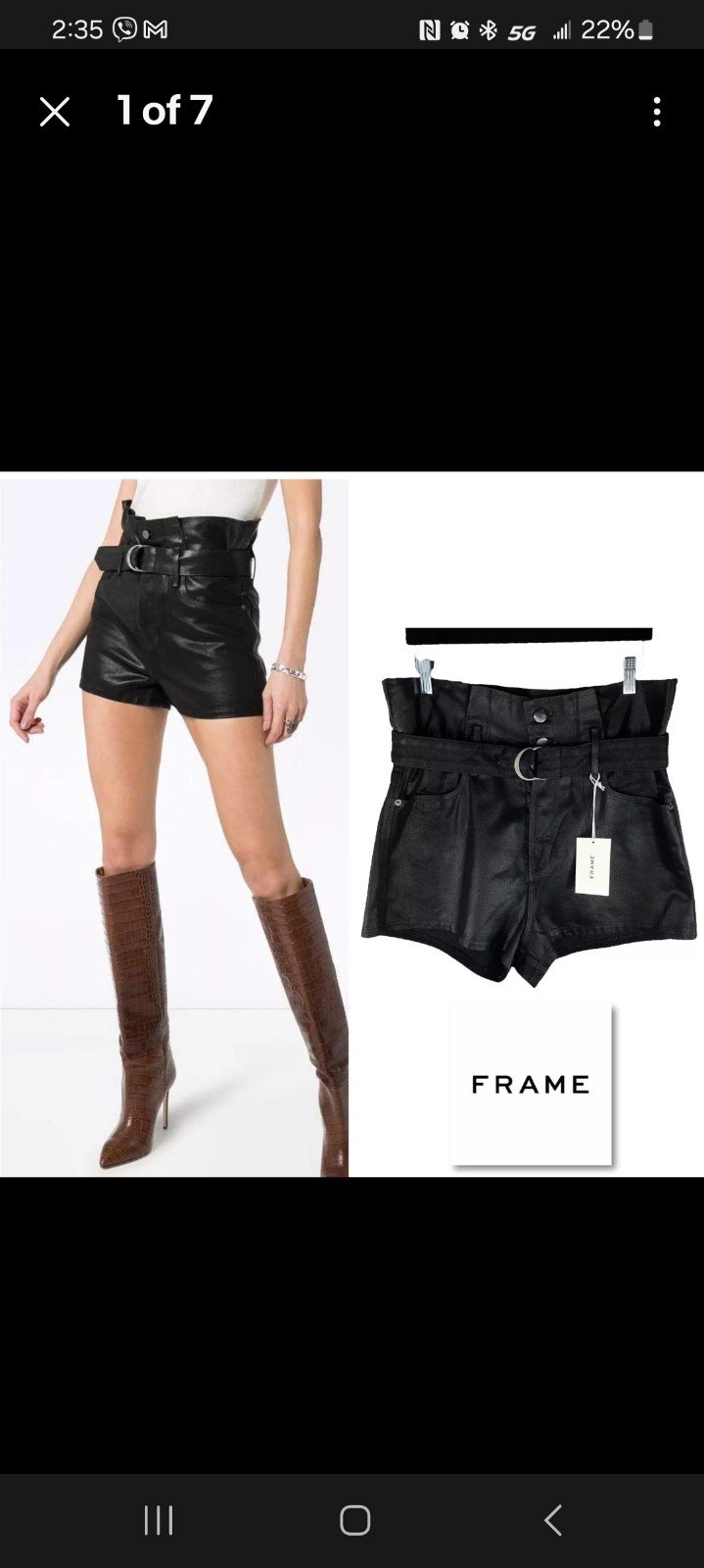Frame X Imaan Le Bootie Black Coated Shorts Women's Size 26 ( Belted )