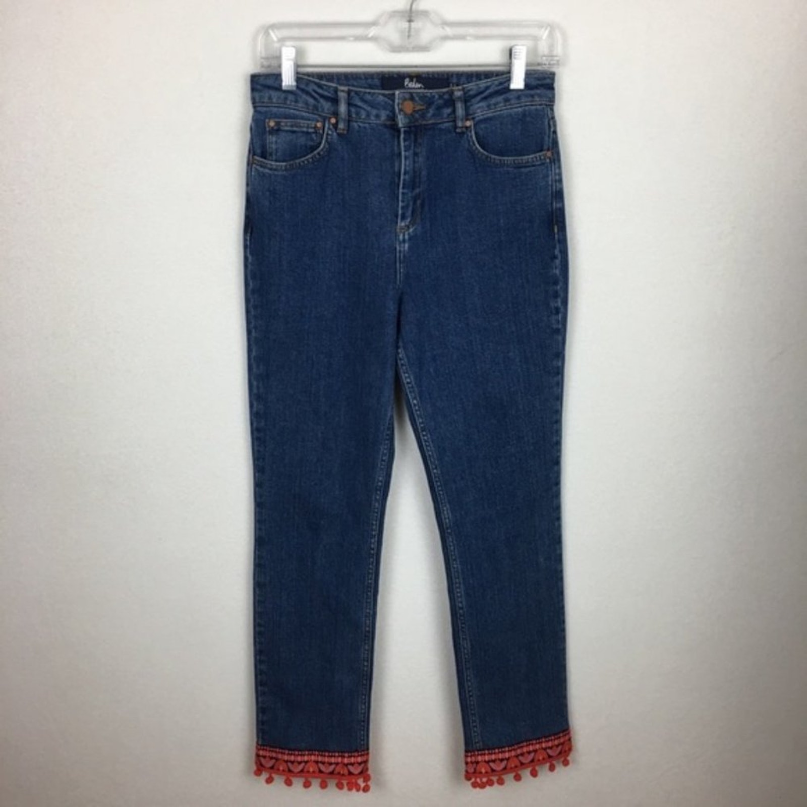 Boden The Cambridge Ankle Skimmer High waist Embroidered Hem Jeans size 4