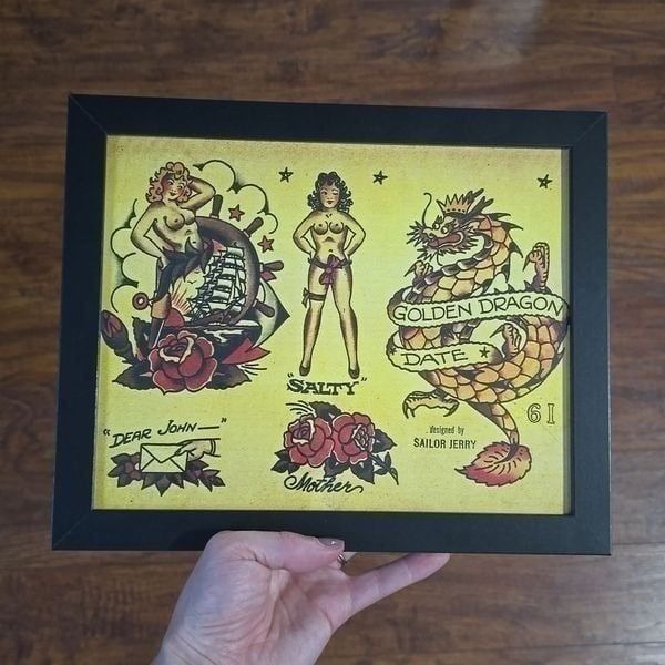 NWT, Framed American Traditional Style Tattoo Flash Art Print