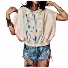 Young Fabulous And Broke Carla Hoodie Sweatshirt Womens L Tie Dye Cutoff Sleeve