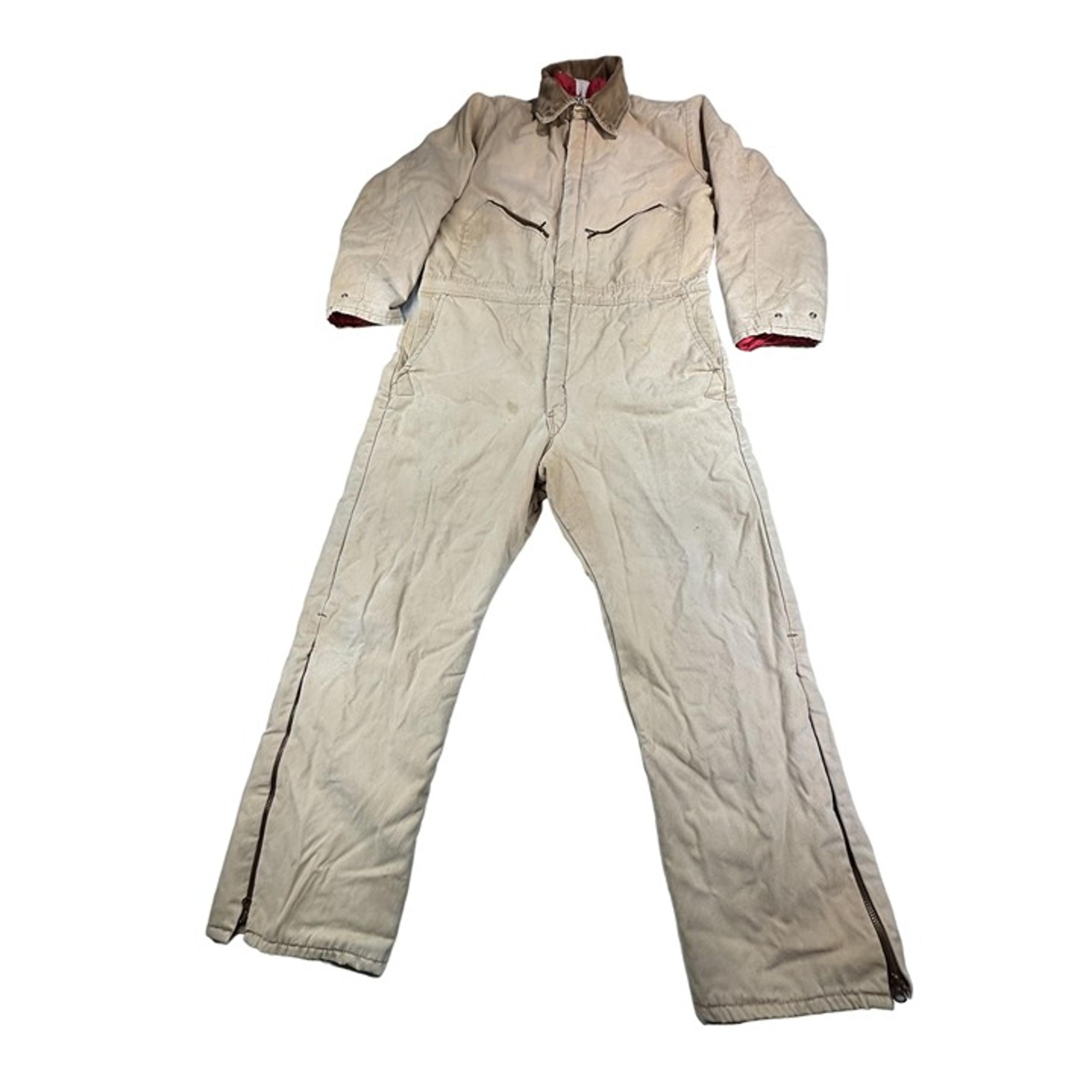 Vtg Walls Blizzard Quilted-Lined Canvas Coveralls Beige Workwear With Zippers