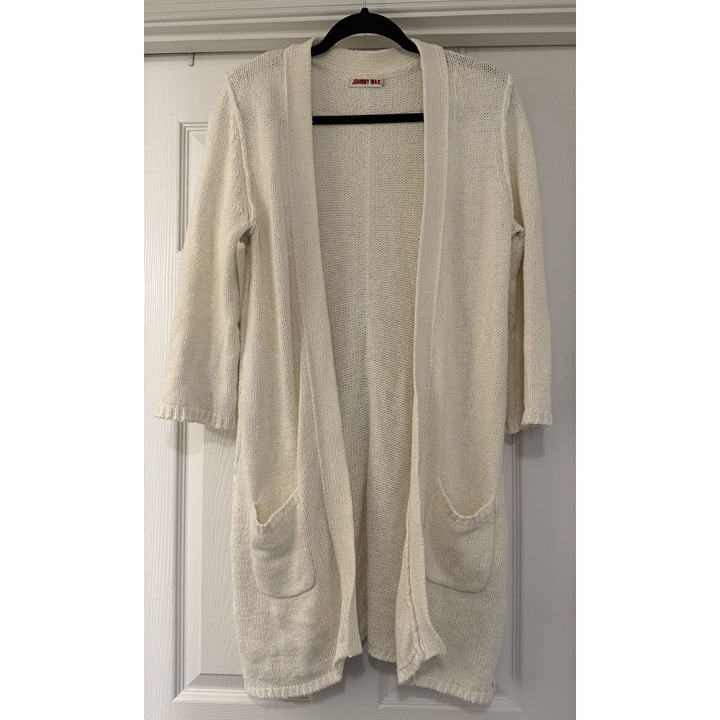 Johnny Was Chunky Knit Open Front Cotton Blend white Cardigan bohemian Sz Small