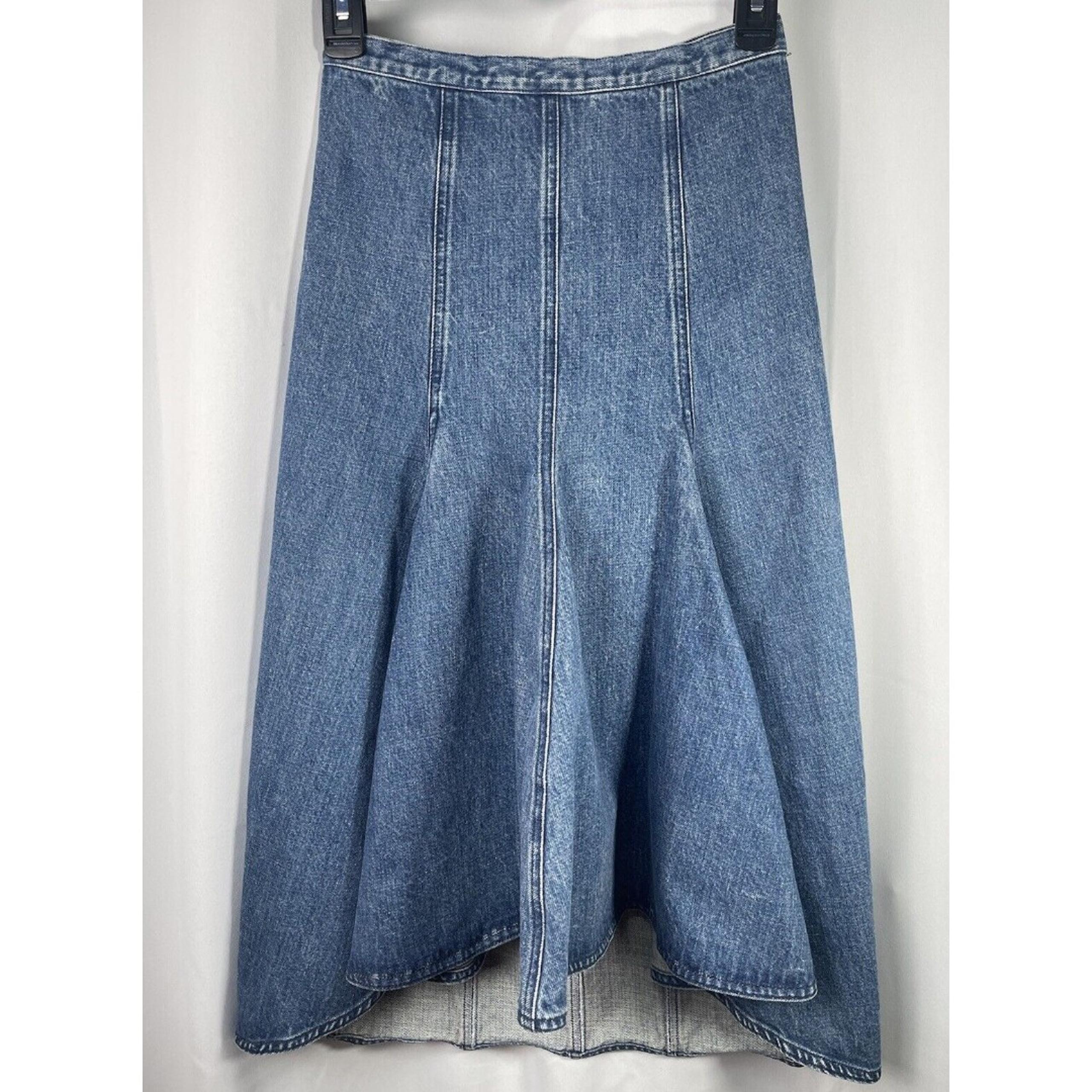 Michael Kors Collection Denim MIDI Flared A-Line Skirt Sz 2
